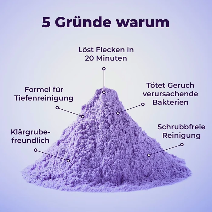 FizzClean lila Reinigungspulver mit fünf Vorteilen