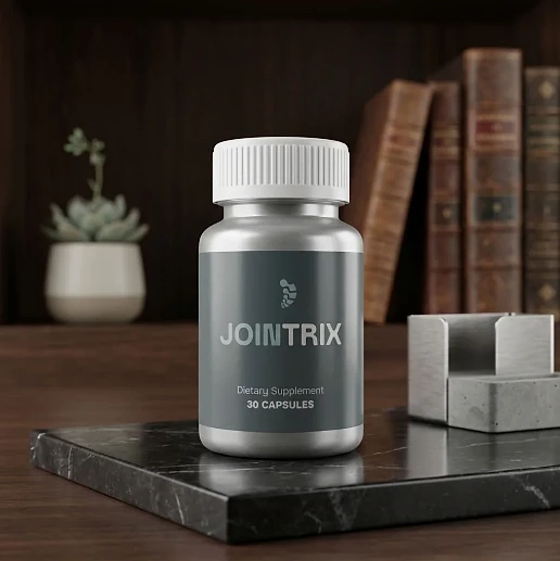 Jointrix bottle on a marble tray on a wooden desk