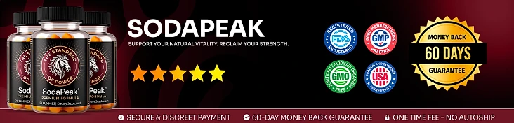 SodaPeak: FDA-registered, GMP, GMO-free, USA and 60-day money-back guarantee badges