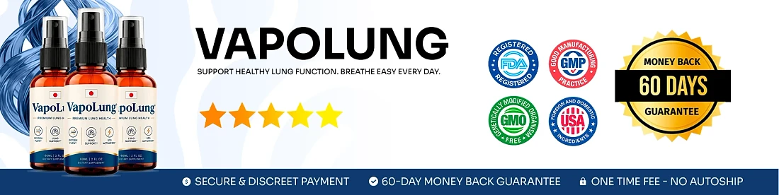 VapoLung banner with quality badges and a 60-day guarantee