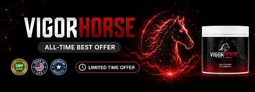 VigorHorse banner with GMP, made in USA and premium quality badges